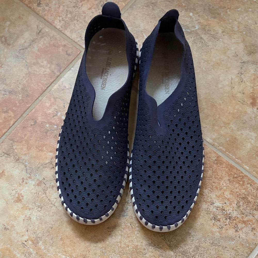 Ilse Jacobsen Navy Perforated Slip-On Sneakers